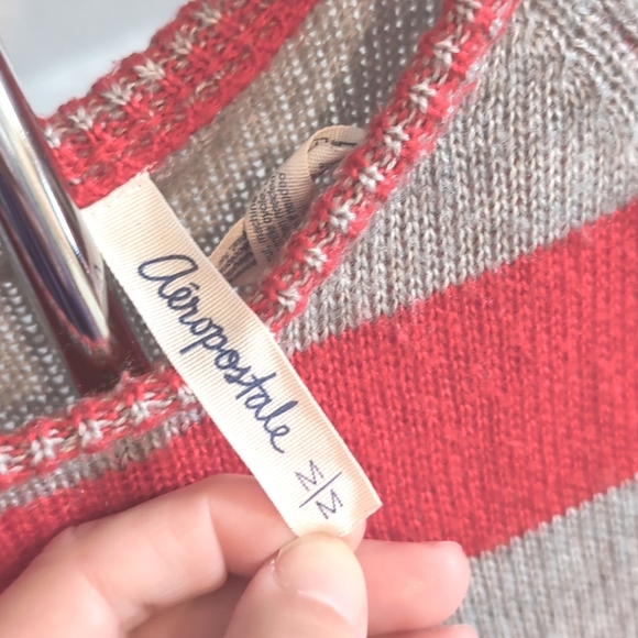 Aeropostale Striped Knit Sweater | Size M | Pink & Gray Fitted Pullover - Picture 7 of 8